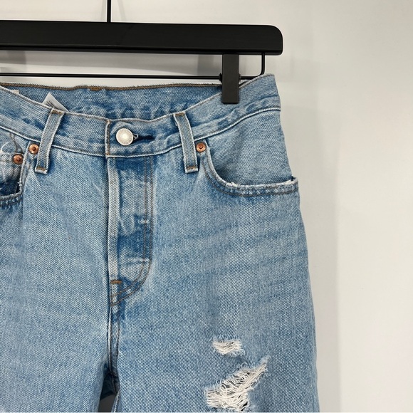 Levi's 501 Light Wash Faded Distressed Ripped Straight Leg Buttondown Denim Jean - Picture 3 of 15